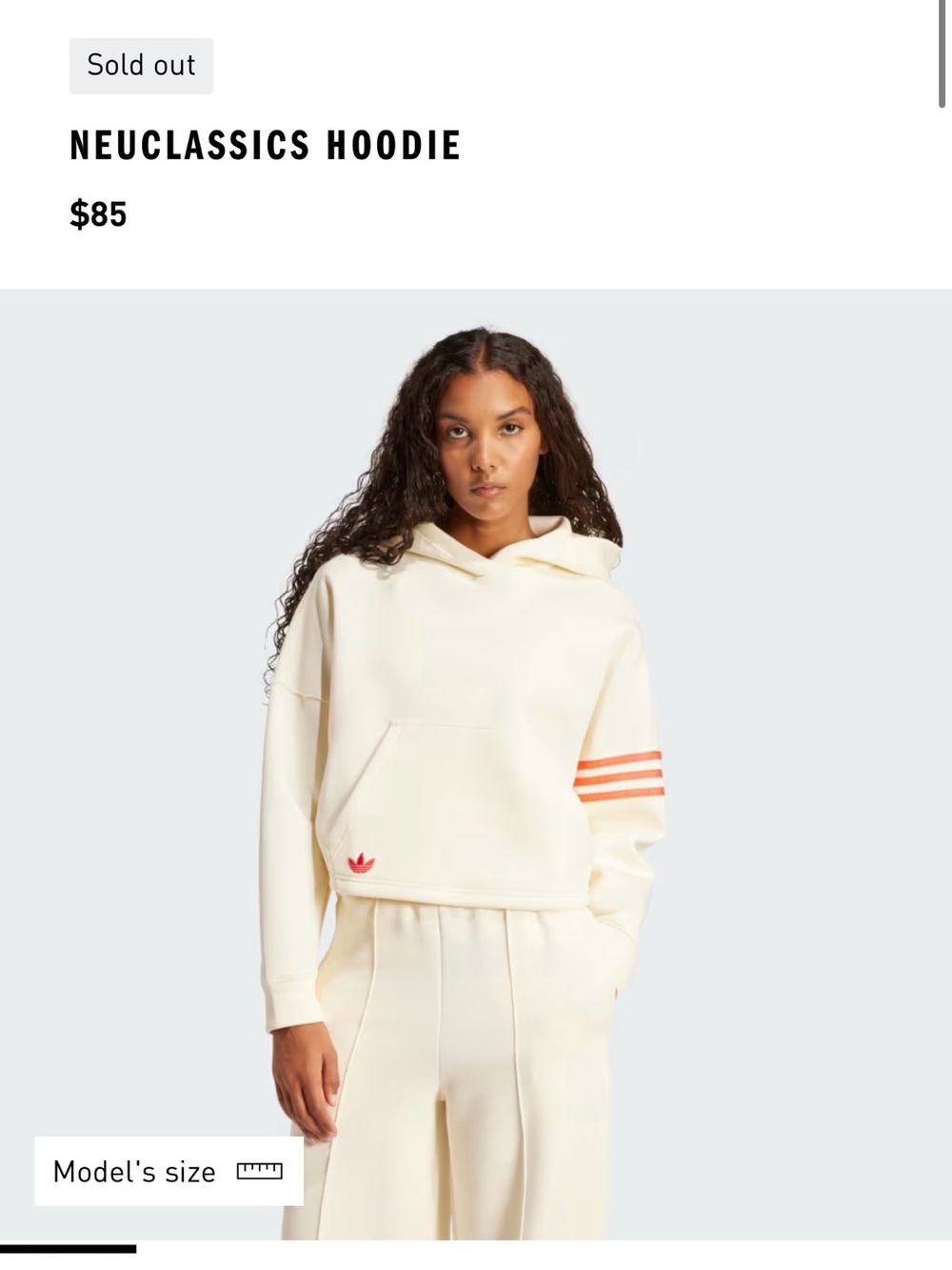 adidas Neuclassics Hoodie in Cream with Orange Sleeve Stripes